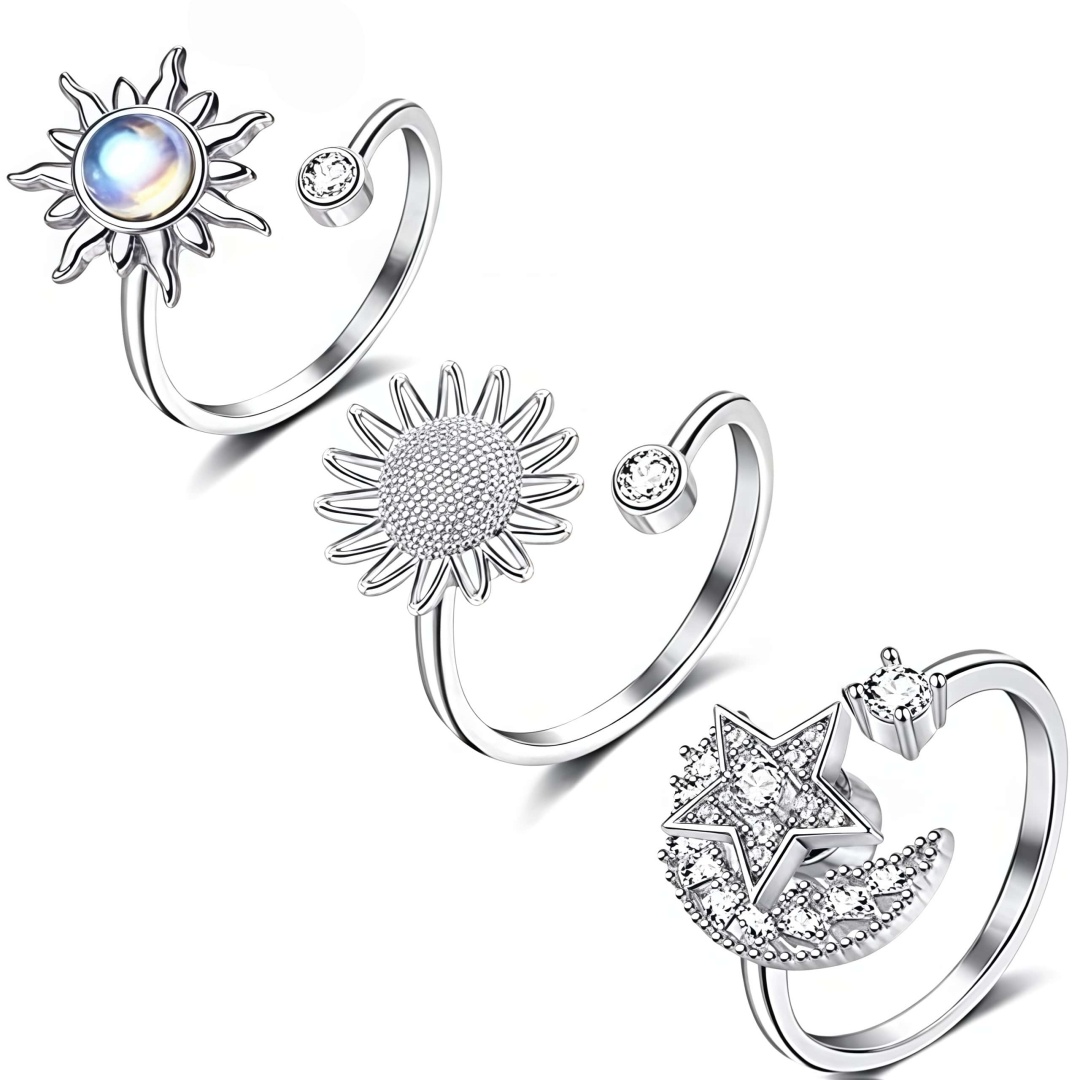 Rotatable Fidget Spinner Ring Womens Open Adjustable Anxiety Relief Rings